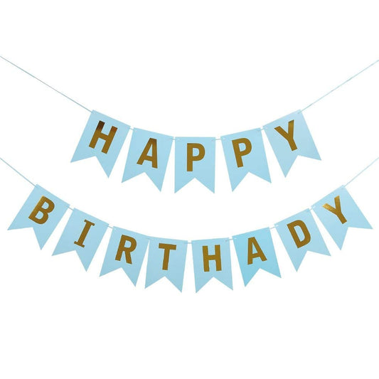 Banner Happy Birthday 100x200 cm, Klevo, Dimensiune Stegulet 11.5x16.5 cm, Rola de Ata Inclusa, Albastru