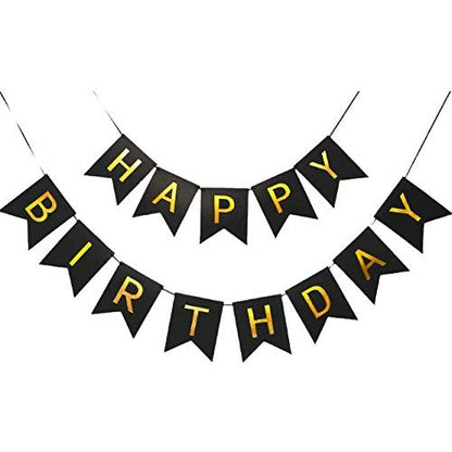Banner Happy Birthday 100x200 cm, Klevo, Dimensiune Stegulet 11.5x16.5 cm, Rola de Ata Inclusa, Negru