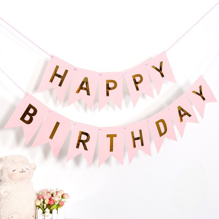 Banner Happy Birthday 100x200 cm, Klevo, Dimensiune Stegulet 11.5x16.5 cm, Rola de Ata Inclusa, Roz