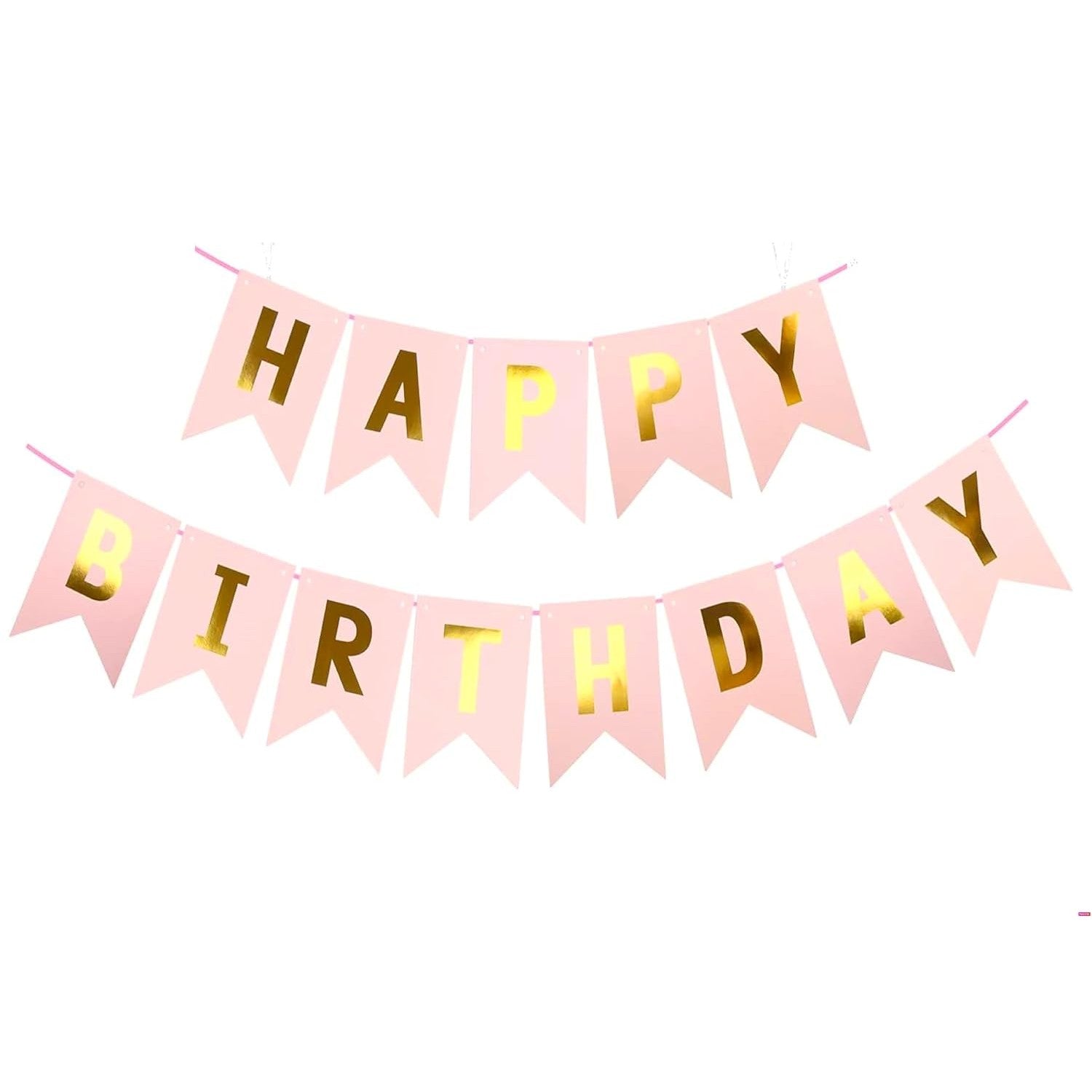 Banner Happy Birthday 100x200 cm, Klevo, Dimensiune Stegulet 11.5x16.5 cm, Rola de Ata Inclusa, Roz