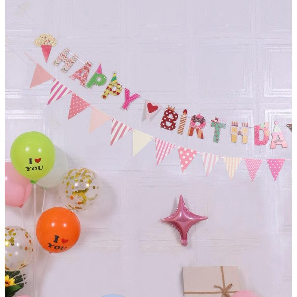 Banner Happy Birthday 100x200 cm, Klevo, Rola de Ata Inclusa, Tematica Candy, Multicolor