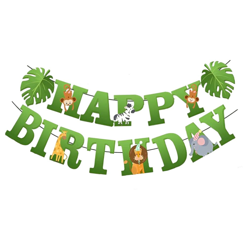 Banner Happy Birthday 100x200 cm, Klevo, Rola de Ata Inclusa, Tematica Jungle, Verde