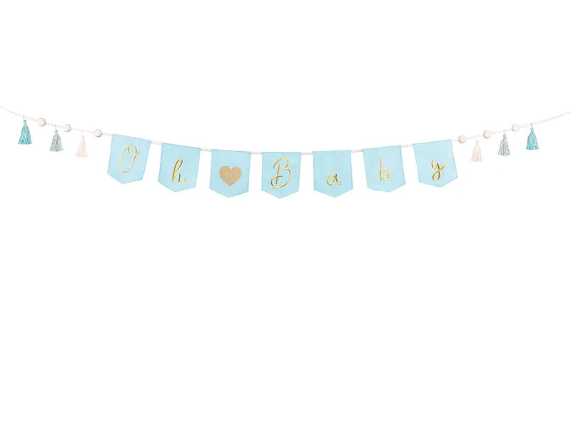 Banner Oh baby cu franjuri, 2,5 m, albastru