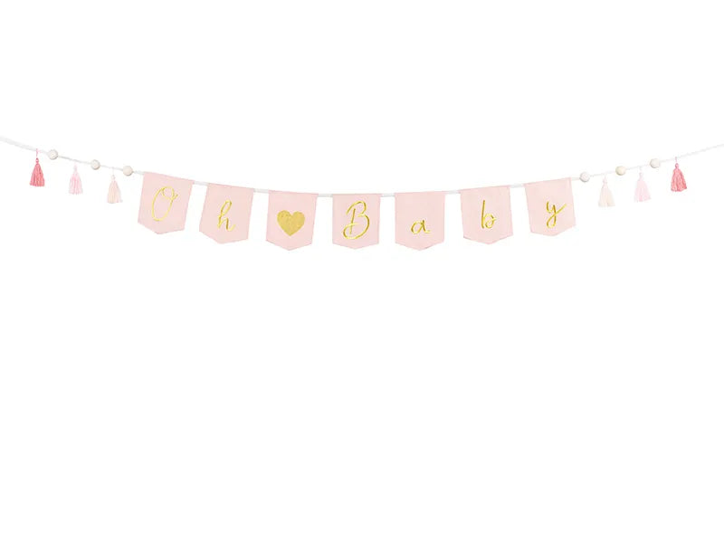 Banner Oh baby cu franjuri, 2,5 m, roz deschis