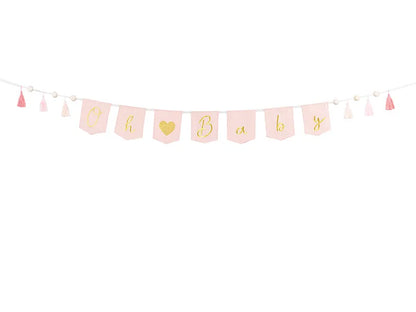 Banner Oh baby cu franjuri, 2,5 m, roz deschis