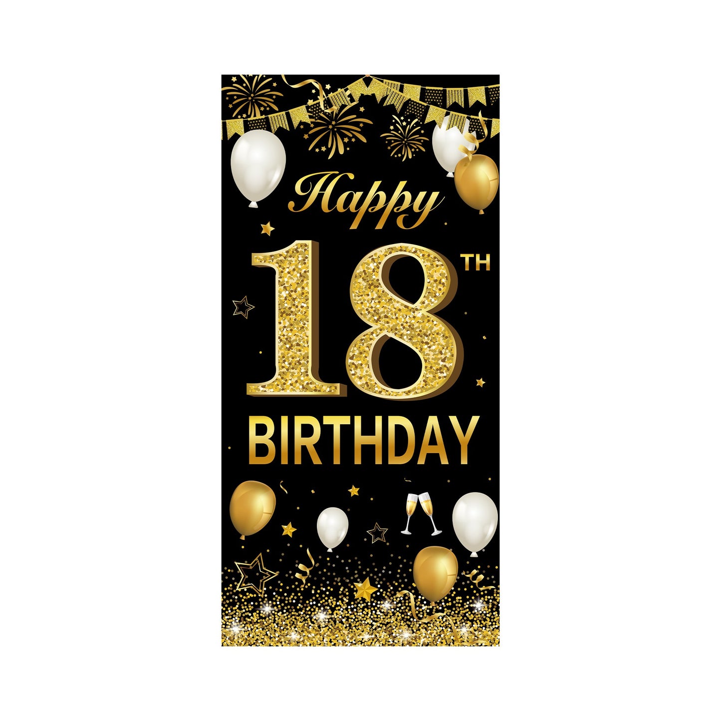 Banner pentru Petrecere, Klevo, Model Happy Birthday, Tematica Majorat, Aniversare 18 Ani, 185x90 cm, Negru