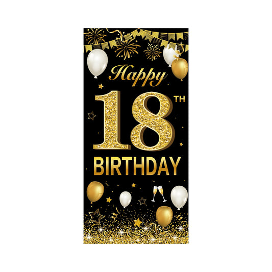 Banner pentru Petrecere, Klevo, Model Happy Birthday, Tematica Majorat, Aniversare 18 Ani, 185x90 cm, Negru