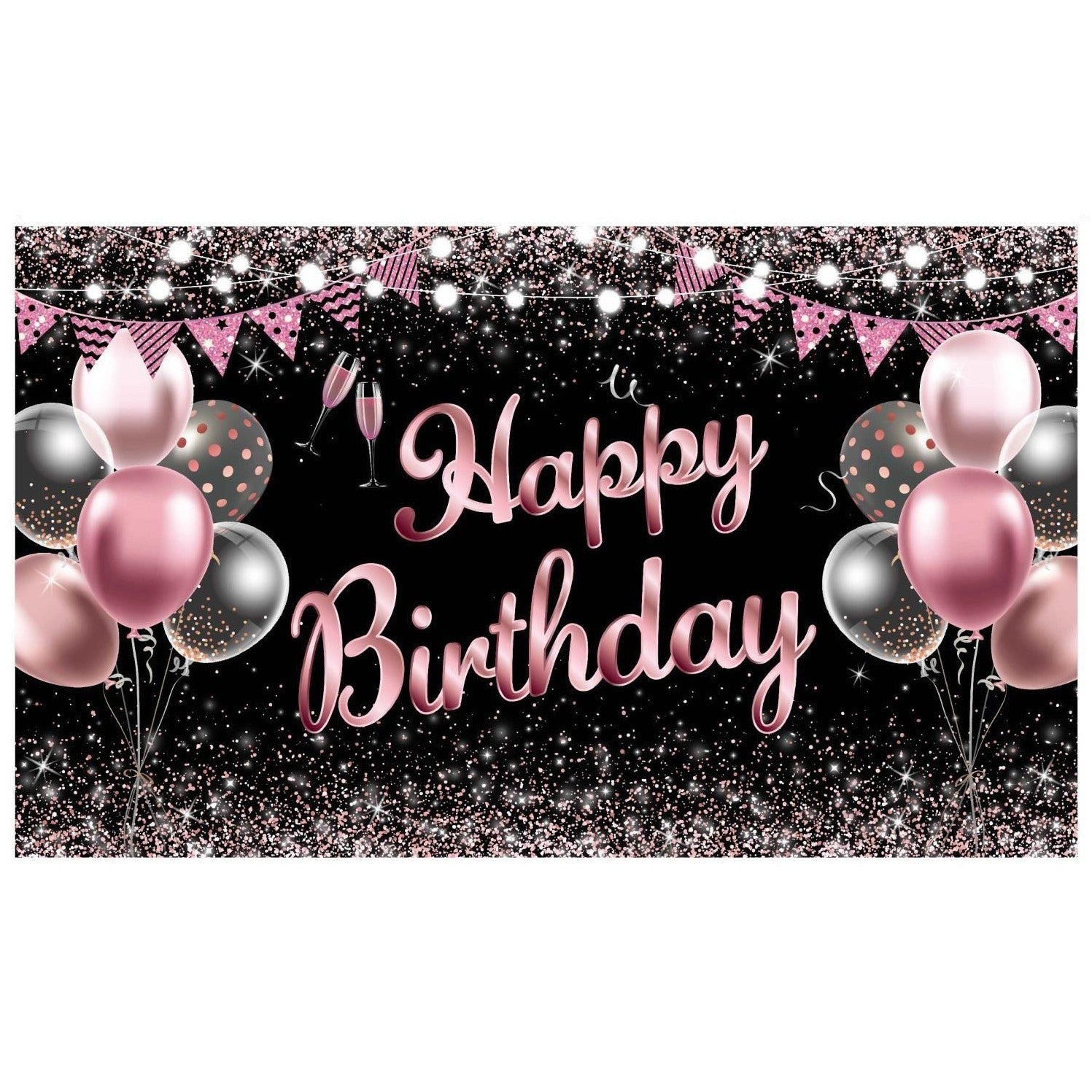 Banner Tip Fundal pentru Poze, Klevo, din Panza, 185 x 110 cm, Sfoara 6 m, Prindere in 4 Colturi, Negru/Roz