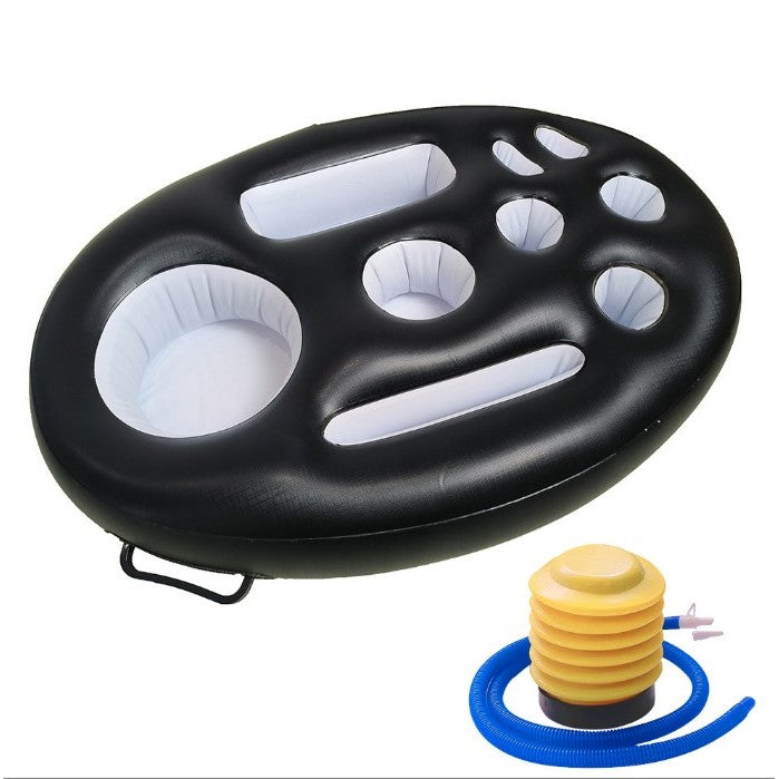 Bar gonflabil/Suport de pahare plutitor, Klevo, cu 9 compartimente, pompa inclusa, PVC, Negru, 25x18,5x4 cm