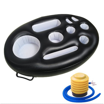 Bar gonflabil/Suport de pahare plutitor, Klevo, cu 9 compartimente, pompa inclusa, PVC, Negru, 25x18,5x4 cm