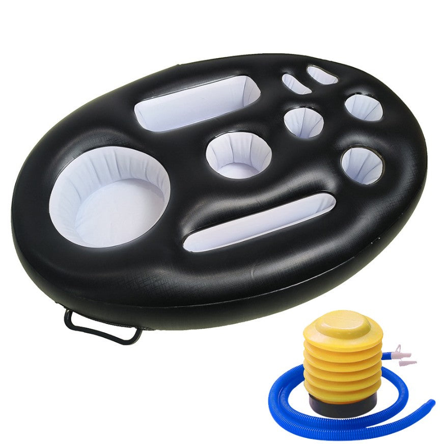 Bar gonflabil/Suport de pahare plutitor, Klevo, cu 9 compartimente, pompa inclusa, PVC, Negru, 25x18,5x4 cm