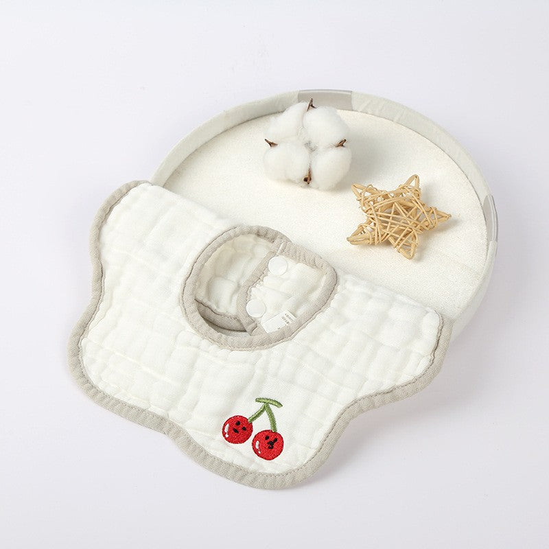 Baveta Tip Floare, Klevo, din Bumbac, pentru Copii 0-12 Luni, Rezistenta la apa, 8 Straturi, Model Tricotat cu Cirese, 26 x 29 cm, Alb