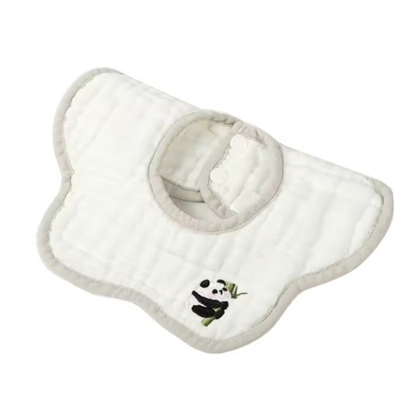 Baveta Tip Floare, Klevo, din Bumbac, pentru Copii 0-12 Luni, Rezistenta la apa, 8 Straturi, Model Tricotat cu Panda, 26 x 29 cm, Alb