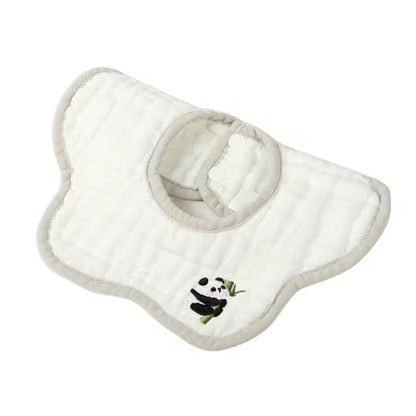 Baveta Tip Floare, Klevo, din Bumbac, pentru Copii 0-12 Luni, Rezistenta la apa, 8 Straturi, Model Tricotat cu Panda, 26 x 29 cm, Alb