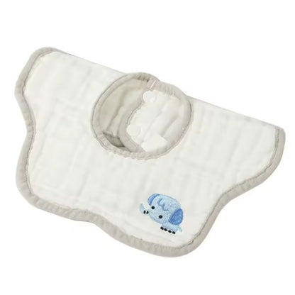 Baveta Tip Floare, Klevo, din Bumbac, pentru Copii 0-12 Luni, Rezistenta la apa, 8 Straturi, Model Tricotat cu Elefantel, 26 x 29 cm, Alb