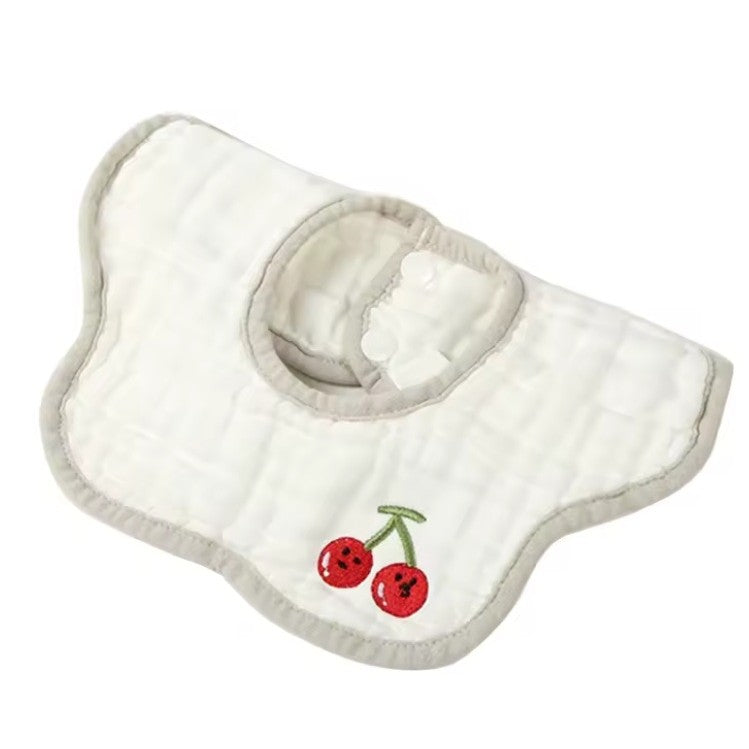 Baveta Tip Floare, Klevo, din Bumbac, pentru Copii 0-12 Luni, Rezistenta la apa, 8 Straturi, Model Tricotat cu Cirese, 26 x 29 cm, Alb