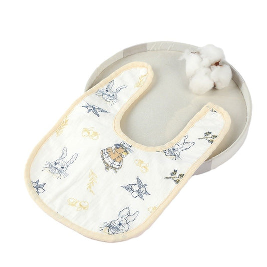 Baveta in Forma de U, Klevo, din Bumbac, pentru Copii 0-12 Luni, Rezistenta la Apa, cu Capse, Model cu Iepurasi, 21x30 cm, Bej