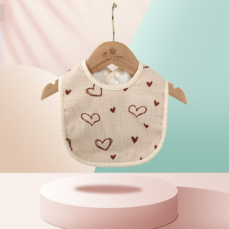 Baveta in Forma de U, Klevo, din Bumbac, pentru Copii 0-12 Luni, Rezistenta la Apa, cu Capse, Model cu Inimoare,  21x30 cm, Bej
