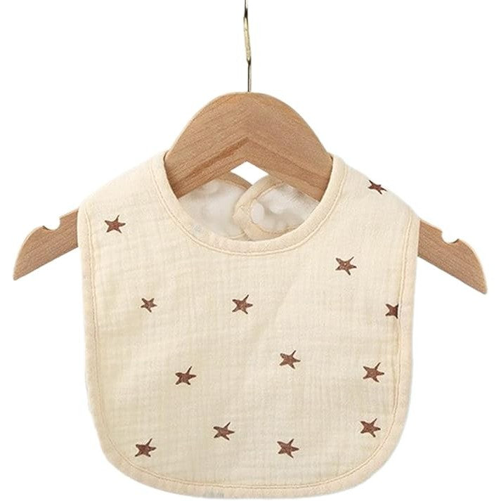 Baveta in Forma de U, Klevo, din Bumbac, pentru Copii 0-12 Luni, Rezistenta la Apa, cu Capse, Model cu Stelute,  21x30 cm, Crem