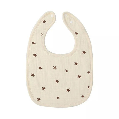 Baveta in Forma de U, Klevo, din Bumbac, pentru Copii 0-12 Luni, Rezistenta la Apa, cu Capse, Model cu Stelute,  21x30 cm, Crem