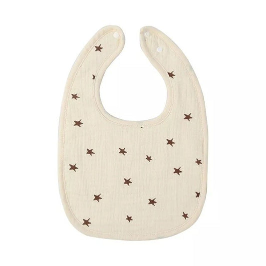 Baveta in Forma de U, Klevo, din Bumbac, pentru Copii 0-12 Luni, Rezistenta la Apa, cu Capse, Model cu Stelute,  21x30 cm, Crem