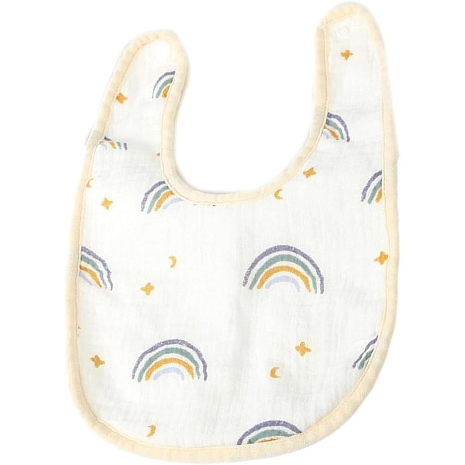 Baveta in Forma de U, Klevo, din Bumbac, pentru Copii 0-12 Luni, Rezistenta la Apa, cu Capse, Model Curcubeu, 21x30 cm, Bej