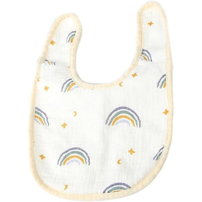 Baveta in Forma de U, Klevo, din Bumbac, pentru Copii 0-12 Luni, Rezistenta la Apa, cu Capse, Model Curcubeu, 21x30 cm, Bej