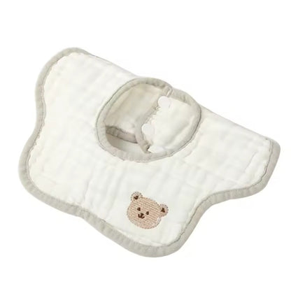 Baveta Tip Floare, Klevo, din Bumbac, pentru Copii 0-12 Luni, Rezistenta la apa, 8 Straturi, Model Tricotat cu Ursulet, 26 x 29 cm, Alb