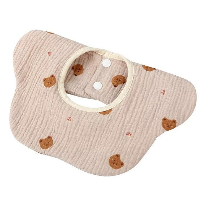 Baveta Tip Floare, Klevo, din Bumbac, pentru Copii 0-12 Luni, Rezistenta la apa, cu Capse, Model cu Ursuleti, 26 x 29 cm, Crem
