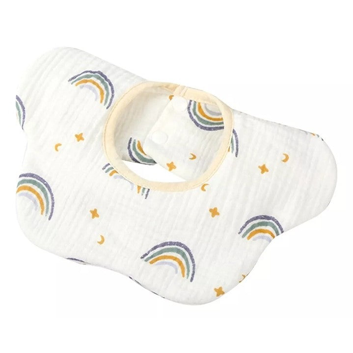 Baveta Tip Floare, Klevo, din Bumbac, pentru Copii 0-12 Luni, Rezistenta la apa, cu Capse, Model Curcubeu, 26 x 29 cm, Alb