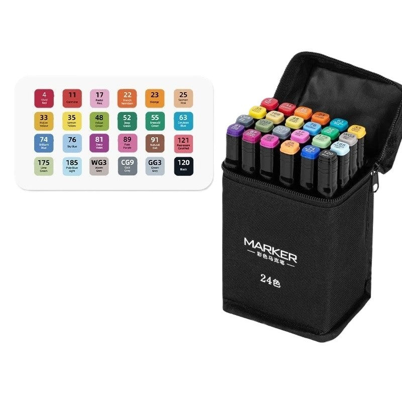 Set 24 Markere, Klevo, pe Baza de Alcool, Dublu Capat, Subtire 1mm si Gros 6 mm, Geanta Depozitare, 15 cm, Multicolor