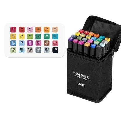 Set 24 Markere, Klevo, pe Baza de Alcool, Dublu Capat, Subtire 1mm si Gros 6 mm, Geanta Depozitare, 15 cm, Multicolor