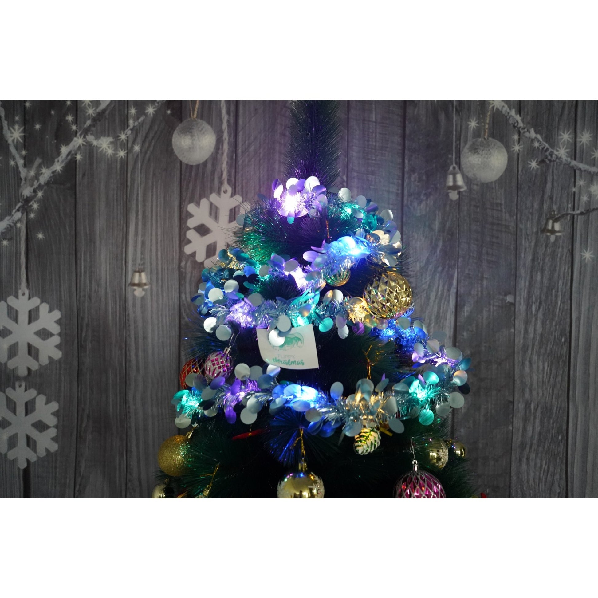 Beteala Craciun cu LED, Albastra, model cu paiete rotunde, 2 m x 5 cm, PVC, Sir, Artificiala, Klevo