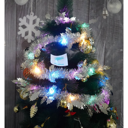 Beteala Craciun cu LED, Argintie, model cu frunze, 2 m x 6 cm, PVC, Sir, Artificiala, Klevo