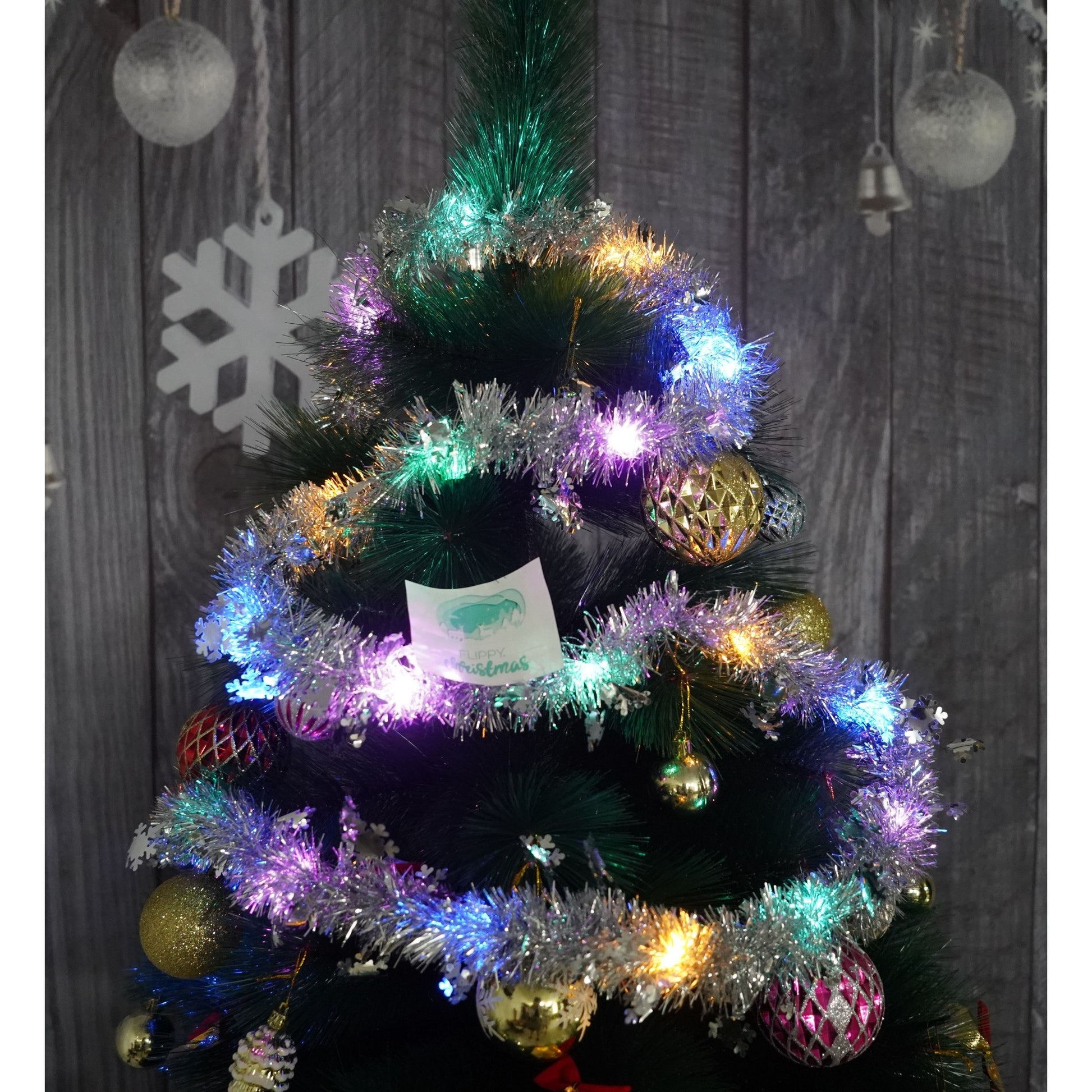 Beteala Craciun cu LED, Argintie, model cu fulgi de nea, 2 m x 5 cm, PVC, Sir, Artificiala, Klevo