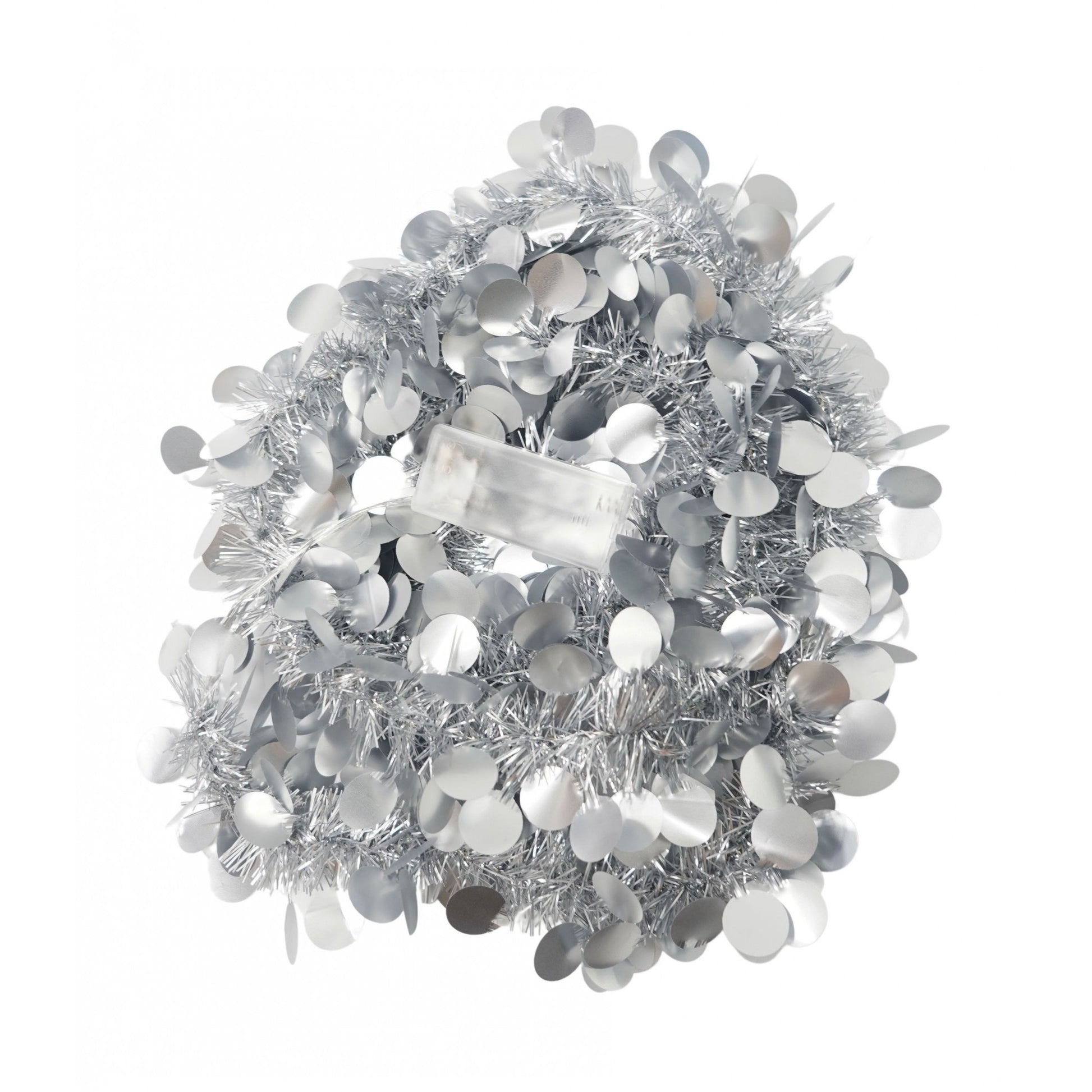 Beteala Craciun cu LED, Argintie, model cu paiete rotunde, 2 m x 5 cm, PVC, Sir, Artificiala, Klevo