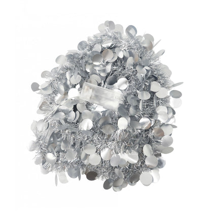 Beteala Craciun cu LED, Argintie, model cu paiete rotunde, 2 m x 5 cm, PVC, Sir, Artificiala, Klevo