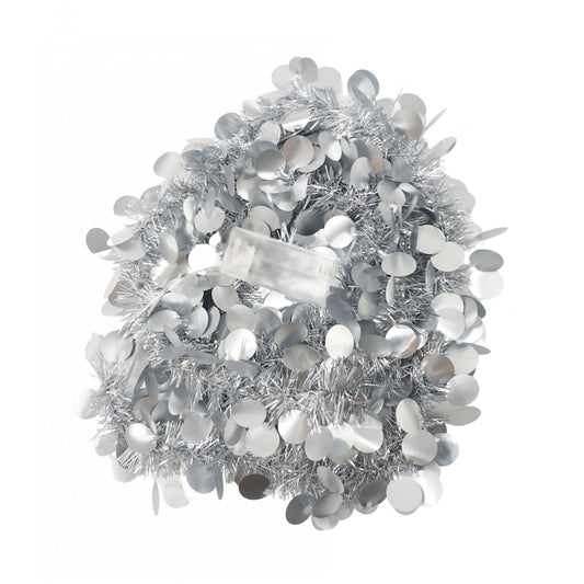 Beteala Craciun cu LED, Argintie, model cu paiete rotunde, 2 m x 5 cm, PVC, Sir, Artificiala, Klevo