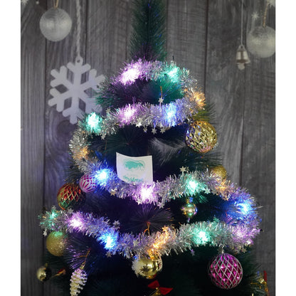 Beteala Craciun cu LED, Argintie, model cu stelute, 2 m x 5 cm, PVC, Sir, Artificiala, Klevo
