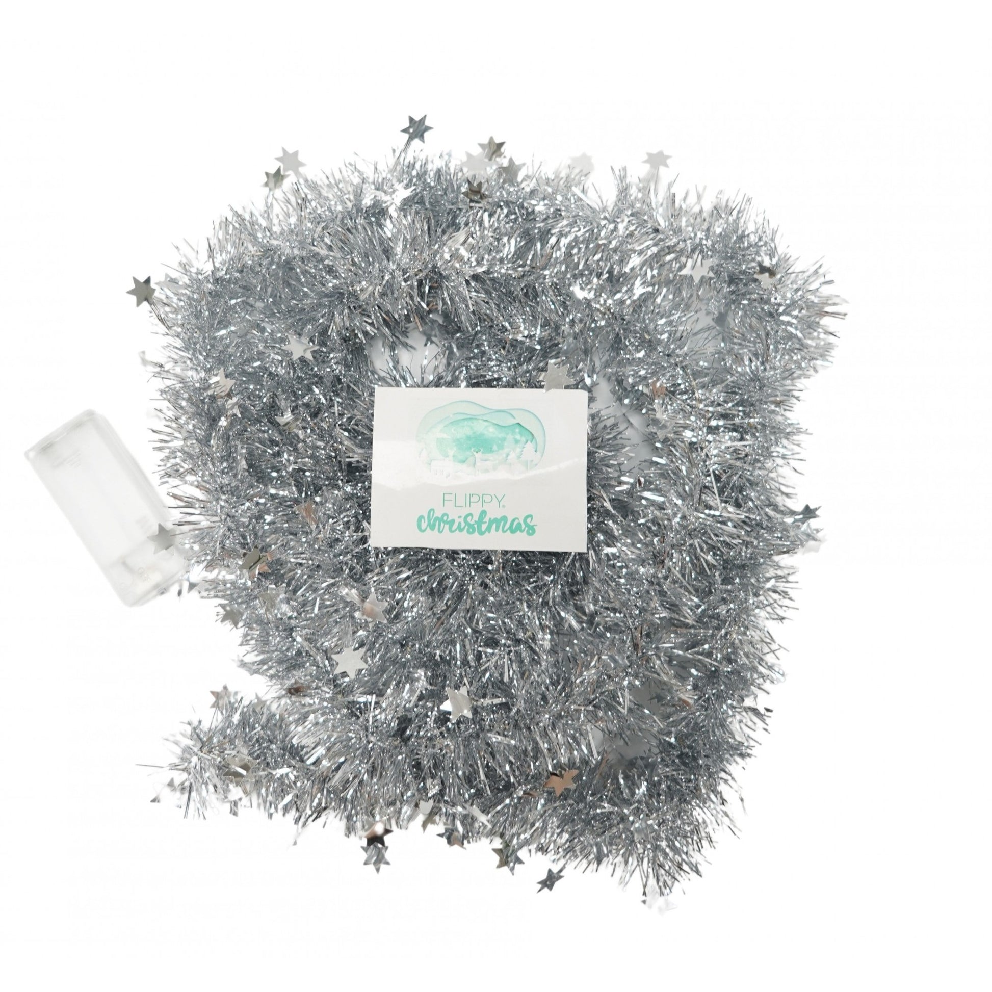 Beteala Craciun cu LED, Argintie, model cu stelute, 2 m x 5 cm, PVC, Sir, Artificiala, Klevo