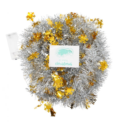 Beteala Craciun cu LED, Aurie, model cu fulgi de nea, 2 m x 5 cm, PVC, Sir, Artificiala, Klevo