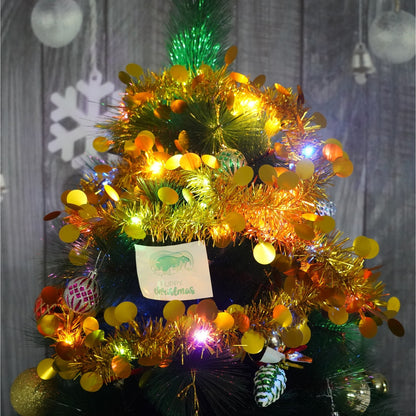 Beteala Craciun cu LED, Aurie, model cu paiete rotunde, 2 m x 5 cm, PVC, Sir, Artificiala, Klevo