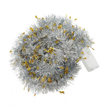 Beteala Craciun cu LED, Aurie, model cu stelute, 2 m x 5 cm, PVC, Sir, Artificiala, Klevo