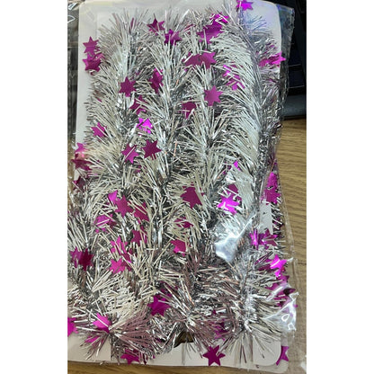 Beteala de Craciun cu LED, Klevo, 2 m, 5 cm Grosime, din PVC, Model cu Stelute, Artificiala, Mov/Argintiu