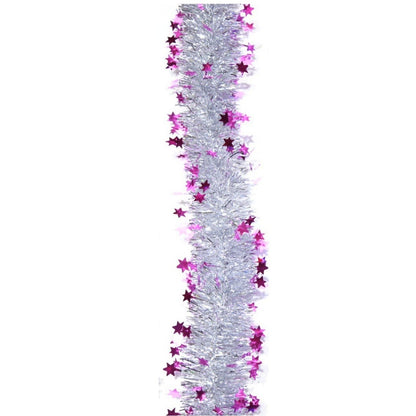 Beteala de Craciun cu LED, Klevo, 2 m, 5 cm Grosime, din PVC, Model cu Stelute, Artificiala, Mov/Argintiu