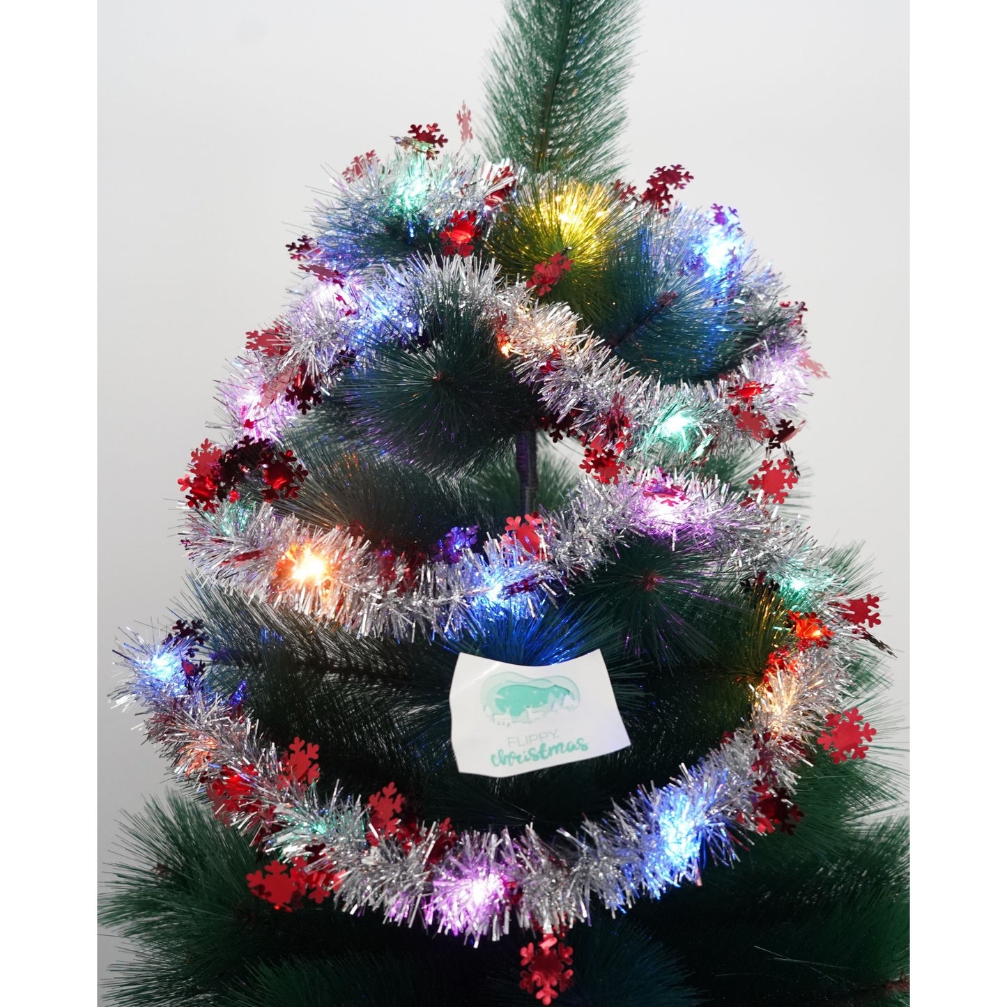 Beteala Craciun cu LED, Rosie, model cu fulgi de nea, 2 m x 5 cm, PVC, Sir, Artificiala, Klevo