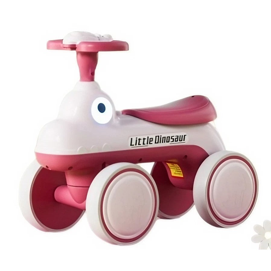 Bicicleta Pentru Copii, Klevo, Fara Pedale, Cu Patru Roti, Din Plastic Rezistent, Fara BPA, Cu Muzica Si Lumini, Model Dinozaur, 50x27x40 Cm, Roz