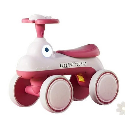 Bicicleta Pentru Copii, Klevo, Fara Pedale, Cu Patru Roti, Din Plastic Rezistent, Fara BPA, Cu Muzica Si Lumini, Model Dinozaur, 50x27x40 Cm, Roz