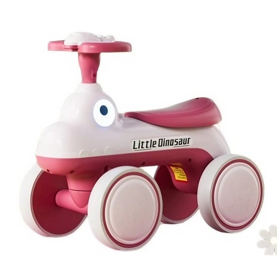 Bicicleta Pentru Copii, Klevo, Fara Pedale, Cu Patru Roti, Din Plastic Rezistent, Fara BPA, Cu Muzica Si Lumini, Model Dinozaur, 50x27x40 Cm, Roz
