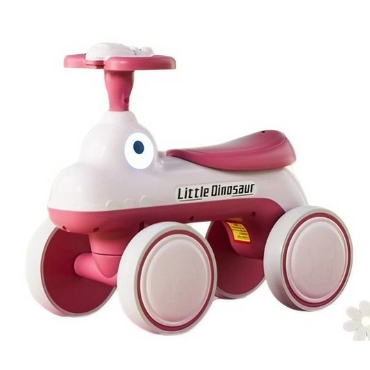 Bicicleta Pentru Copii, Klevo, Fara Pedale, Cu Patru Roti, Din Plastic Rezistent, Fara BPA, Cu Muzica Si Lumini, Model Dinozaur, 50x27x40 Cm, Roz